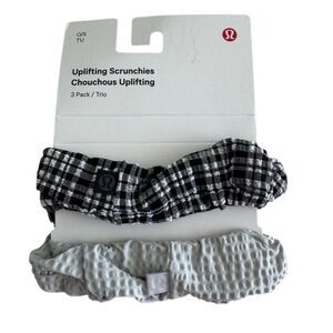 Seersucker Blister Check Lululemon Uplifting Scrunchies 2  Black and White / Vap